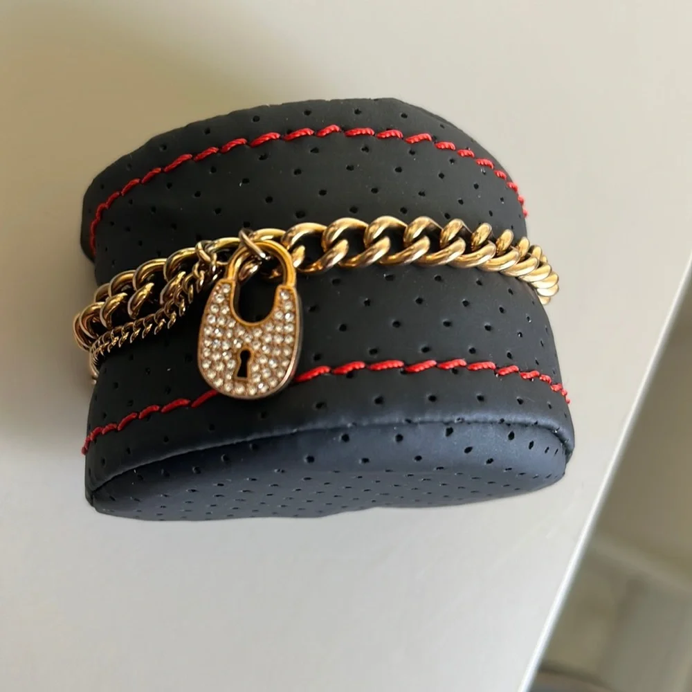 Michael Kors Gold Bracelet with Crystal Lock Charm - Picture 2 of 4